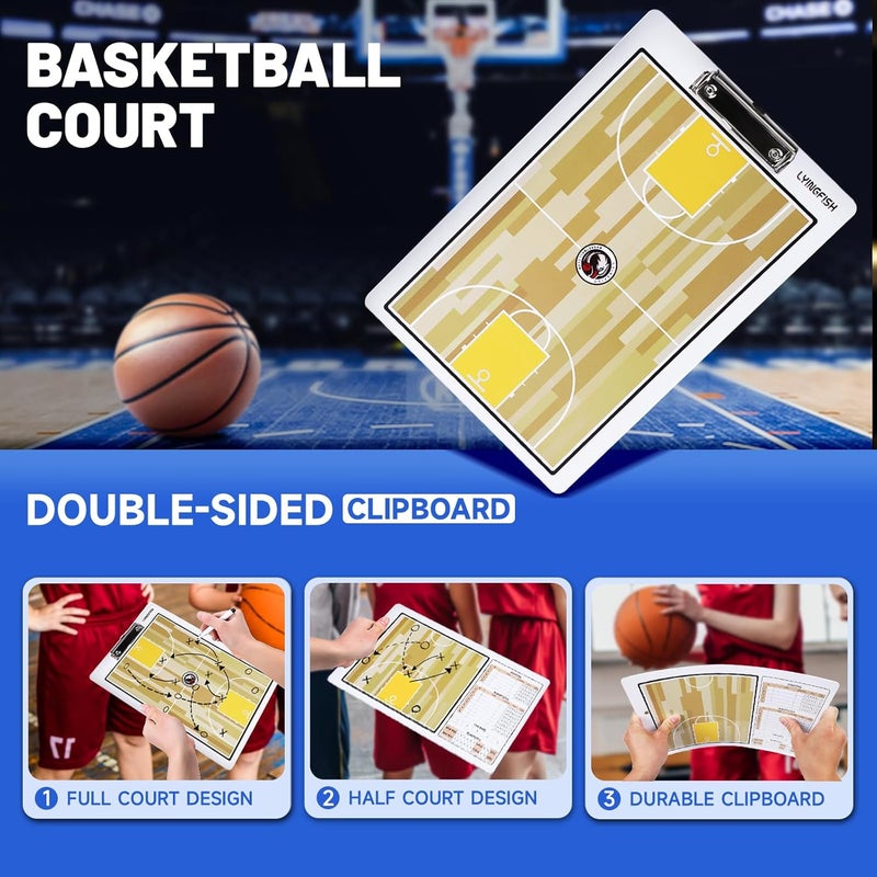 LYINGFISH Basketball Dry Erase Coaches Clipboard, Waterproof Basketball Clipboard for Coaches Double-Sided Basketball White Board for Coaches Writable and Erasable Basketball Dry Erase Board for Coaches （White） - Image 3